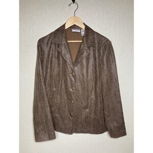 Alfred Dunner Jacket Blazer Faux Snakeskin Textured Brown Womens Size 12